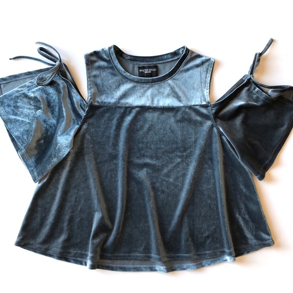 Walter Baker Tops - Walter Baker blue velvet cold shoulder Sadie top